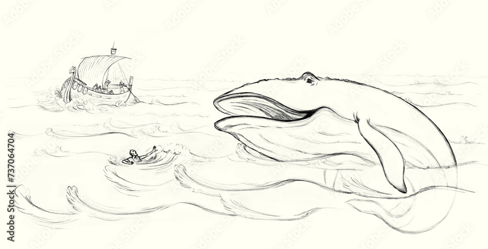 Man swims through the waves of the storm. Vector drawing Man swims through the waves of the storm. Vector drawing