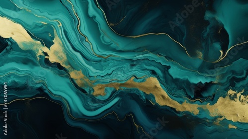 Green marble with golden veins abstract ink paint liquid background