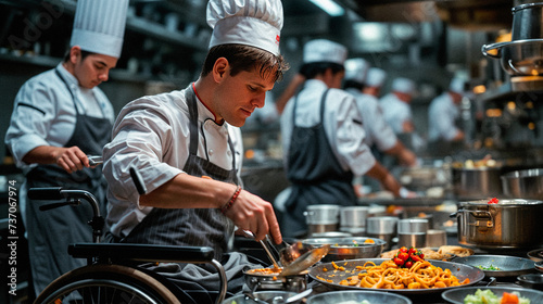 Chef in Wheelchair Mastering the Art of Culinary in a Professional Kitchen