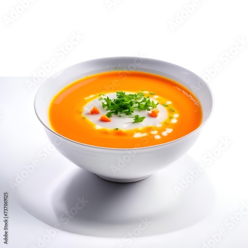 bowl of vegetable soup on white