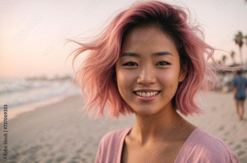 portrait of a asian woman in the coast