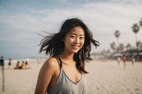 portrait of a asian woman in the coast
