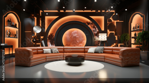 Immersive TV studio stage with LED and spotlights.