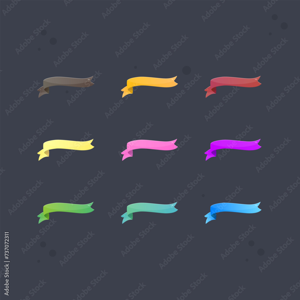 Glossy Different Colors Set Left Side Deformed Ribbon Isolated Vector