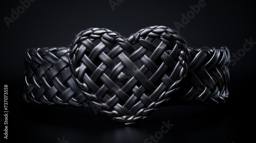 Interlacing heart shape braided black leather belt.