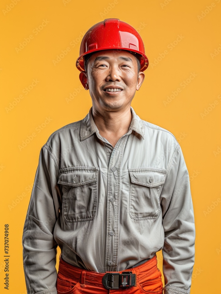 Engineer worker male with smile face in professional background