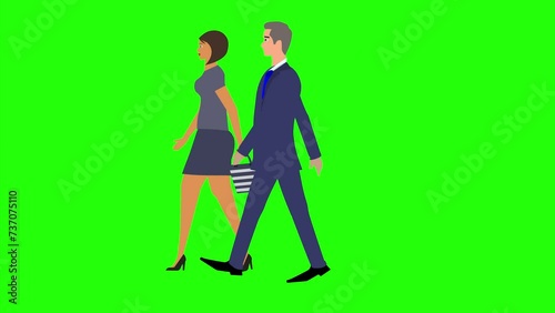 Wallpaper Mural Animation with Man and women character walking side view, seamless loop on green screen, chroma key Torontodigital.ca