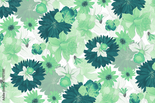 Floral Background / wallpaper / digital paper, digital background flowers floral pattern green duotone