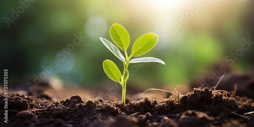 a small plant is growing out of the soil photo