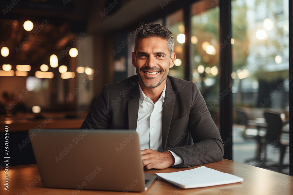 Smiling male business man accountant analyst holding documents