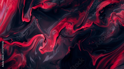 A dynamic, abstract fluid pattern with bold strokes of cherry red and midnight black, creating a dramatic visual impact.