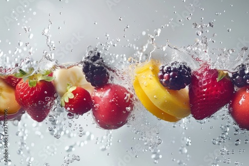 Water splash from various fruits on white background