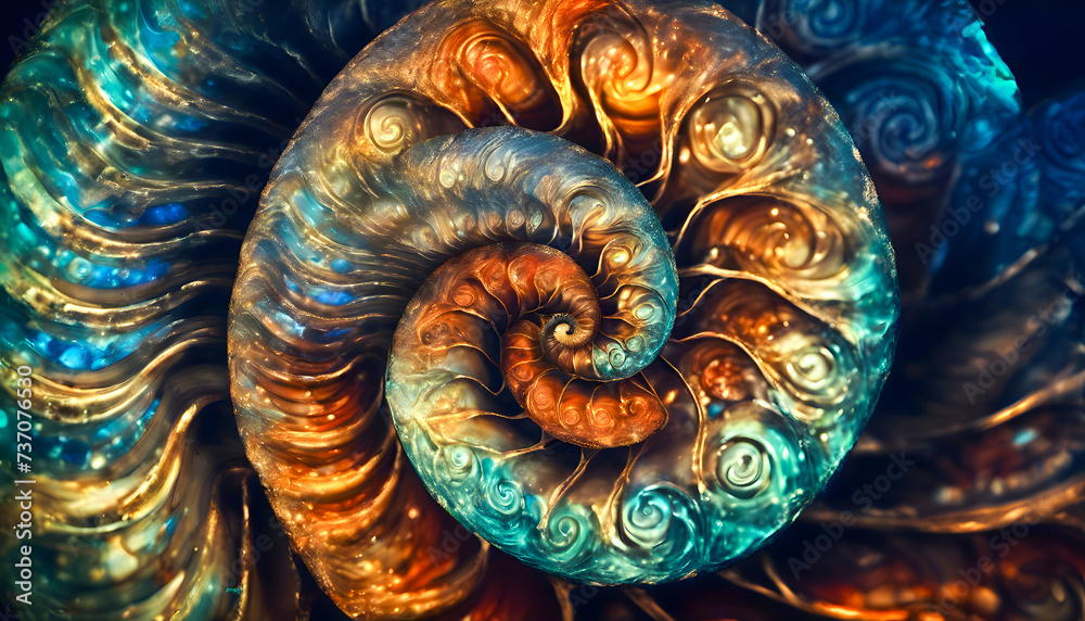 Ocean ammonite surreal shell art - spirals as backdrop pattern