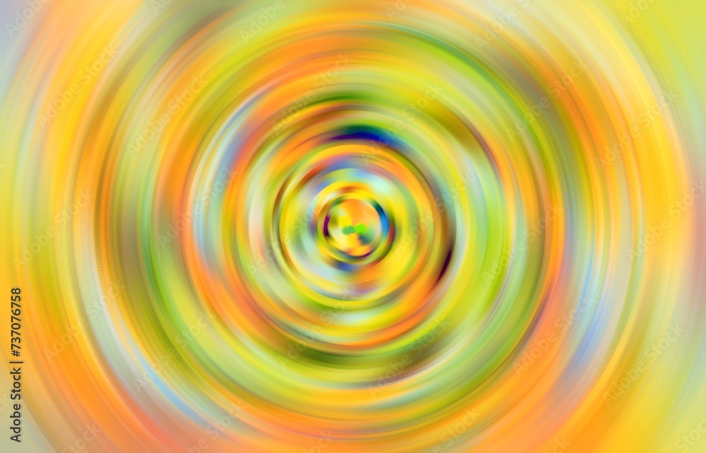 Obraz premium Wirujące w ruch okrężnym kolorowe koncentryczne okręgi w jasnych słonecznych barwach, rozmycie ruchu - abstrakcyjne tło, tapeta, gradient
