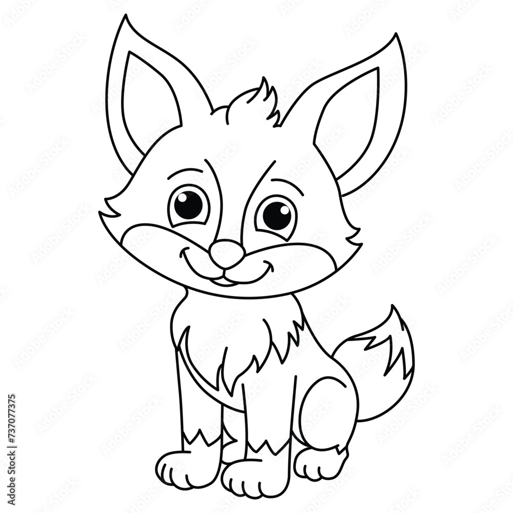 Funny fox cartoon for coloring book.