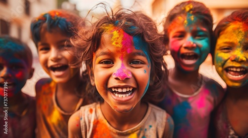 Five Children Celebrate By Getting Their Faces Dirty With Colors