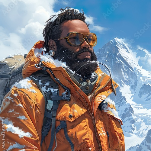 man on a snow mountain, dressed for a snowy mountain adventure.