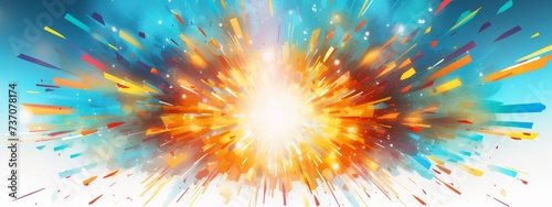 It is an illustration of an explosion in the center and is intended to be used as a banner. photo