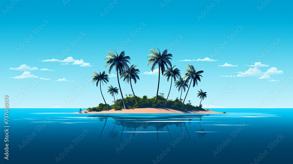 Lonely little island with palm trees in the sea.
