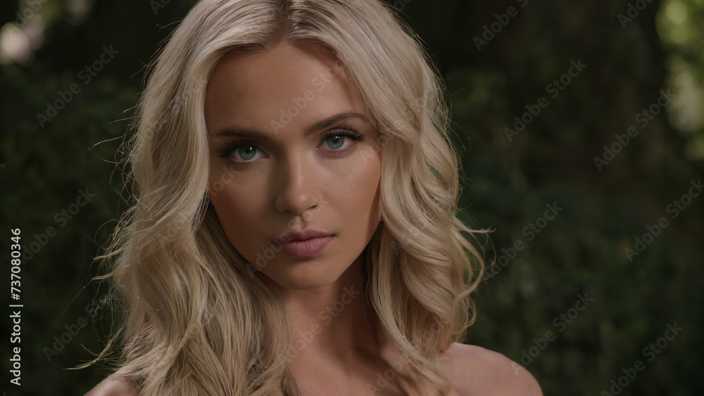 blond woman with blue eyes and long hair posing for a picture