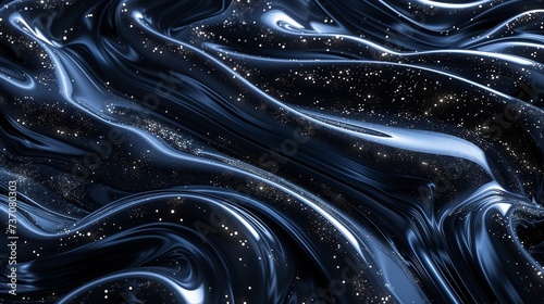 A luxurious fluid abstract pattern with swirls of sapphire blue and glossy black, reminiscent of a night sky with twinkling stars.