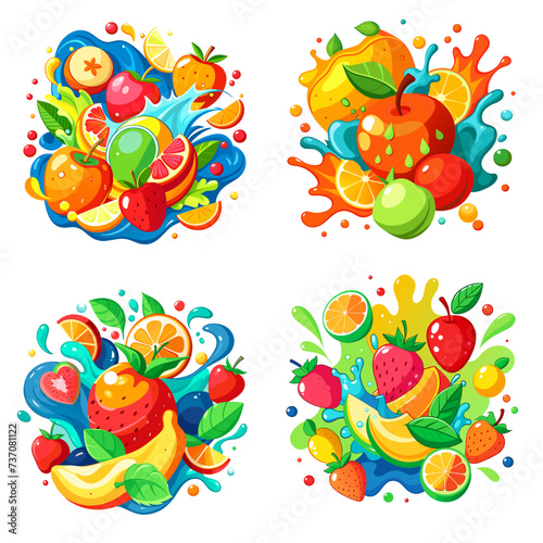 Colorful juice splash with fruits.