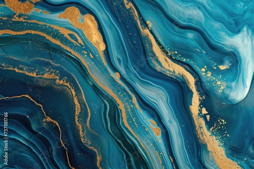 Ocean inspired luxury art with blue and gold.