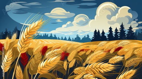 beautiful view of blue sky and yellow wheat field