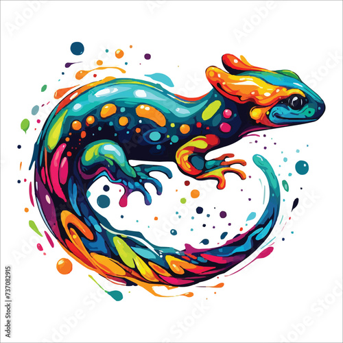 Abstract Salamander multicolored paints colored drawing vector illustration