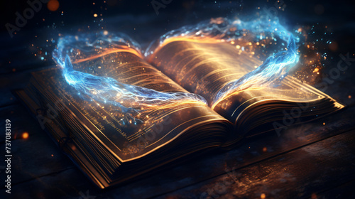 Magic glowing book concept of storytelling and fantasy.