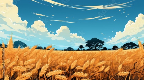 beautiful view of blue sky and yellow wheat field