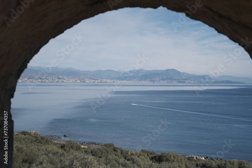 Obraz na płótnie Mur pierre panorama Antibes Côte d'Azur sud de la France w salonie