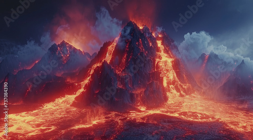 volcanic eruption in a mountain