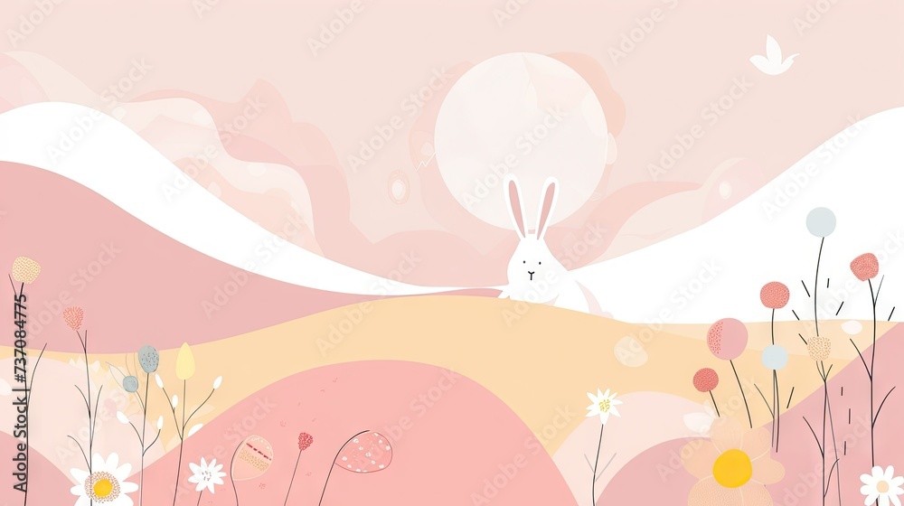Pastel Easter Delight: Minimalistic 2D Vector Background with Eggs