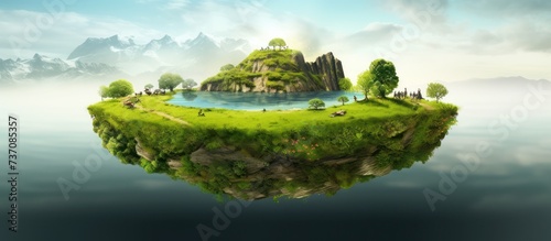 illustration of the beauty of a floating green island © gufron