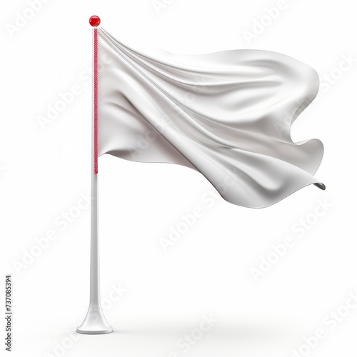White flag waving on white background.