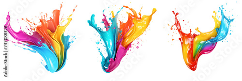 Bright colorful falling paint splash with liquid drops. Isolated on white or transparent background png. photo