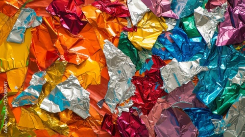 colorful pieces of foil and paint.
