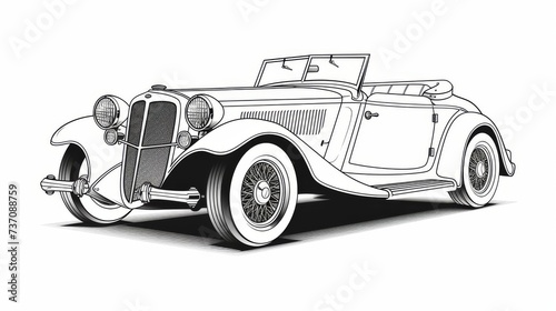 Vintage car hand drawn ink sketch