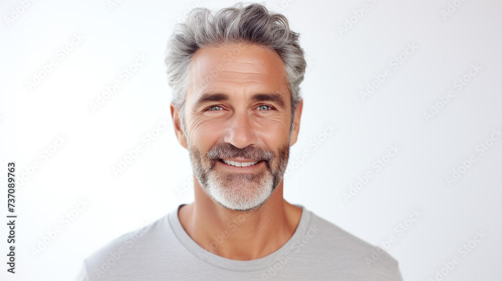 portrait of happy middle aged man looks at camera on white background portrait of happy middle aged man looks at camera on white background