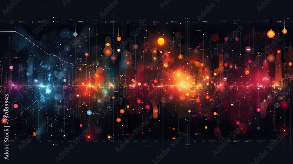 Obraz premium a dark illustration of a technical system with colorful lines connecting different flow states