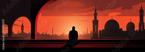 Islamic Illustration Background for Ramadhan, someone is waiting for Maghrib time photo