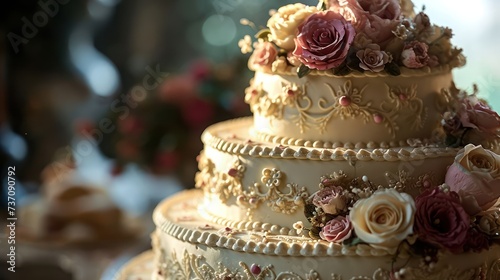 the elegance of a Wedding-themed cake adorned with romantic details, floral motifs, and timeless decorations