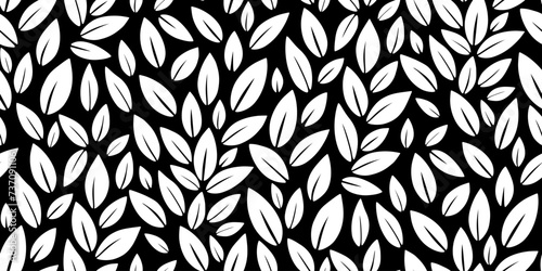 Black and white leaves vector seamless pattern