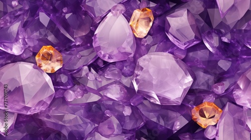 the enchanting beauty of a Ametrine crystal texture seamless background, emphasizing a blend of amethyst and citrine tones with delicate crystal patterns photo