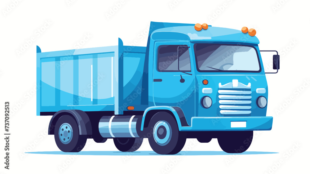 Cartoon funny blue truck character flat vector.