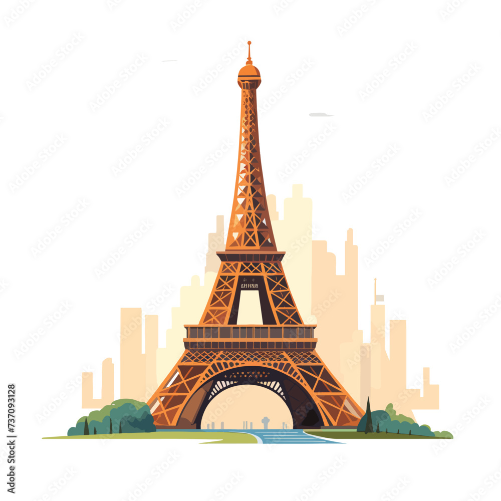 Famous Eiffel Tower flat vector.