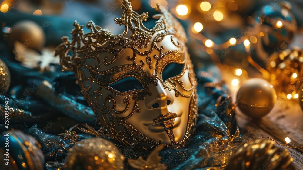 the magic of a romantic Day masquerade with an artistic arrangement of beauty elegant masks and festive decorations