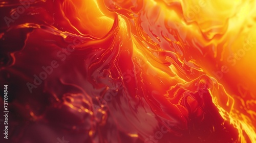 An abstract fluid background featuring a fusion of crimson red and sunset orange, resembling a fiery lava flow.