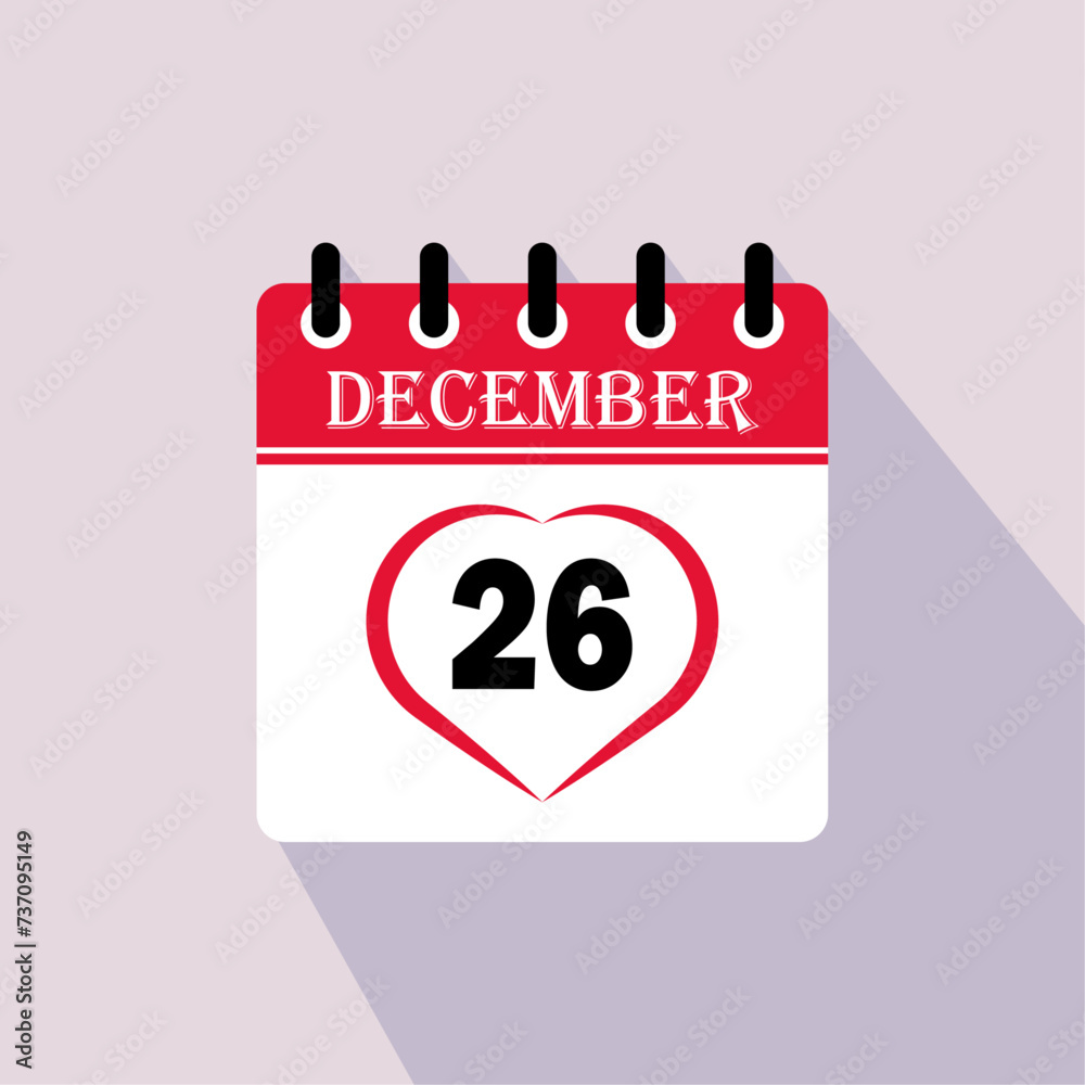 Icon calendar day - 26 December. 26 days of the month, vector illustration. Icon calendar day - 26 December. 26 days of the month, vector illustration.